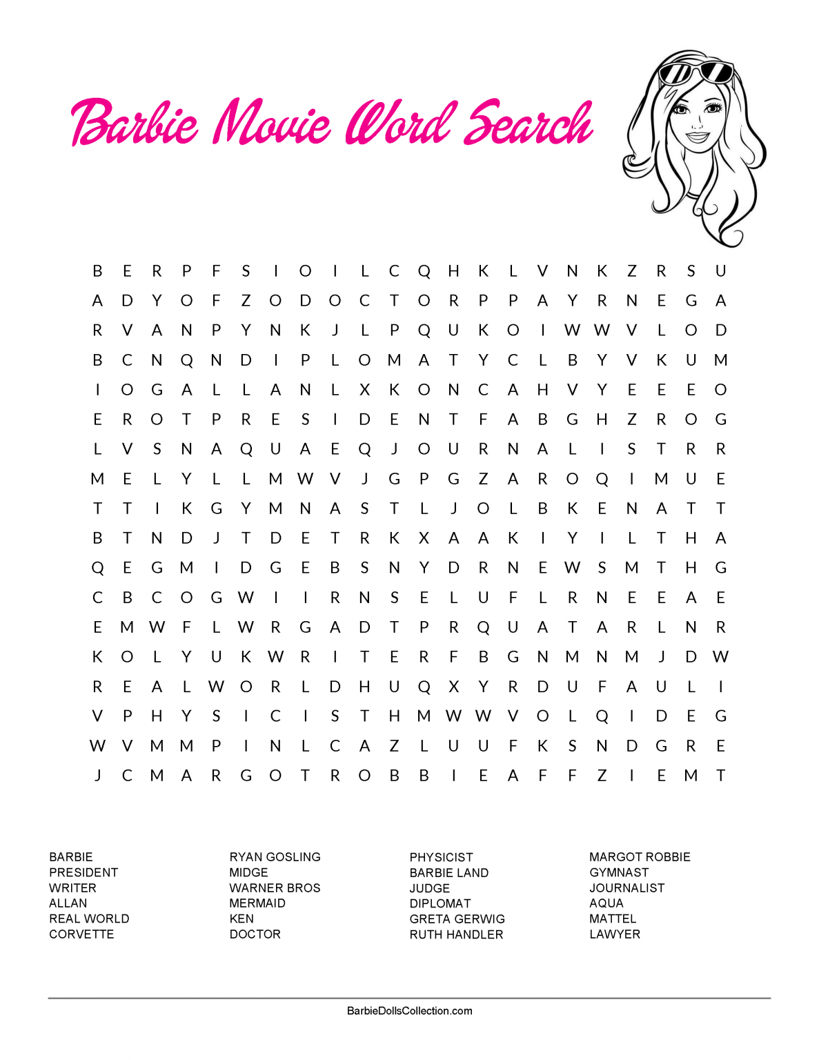 Barbie Movie Word Search My Barbie Dolls Collection