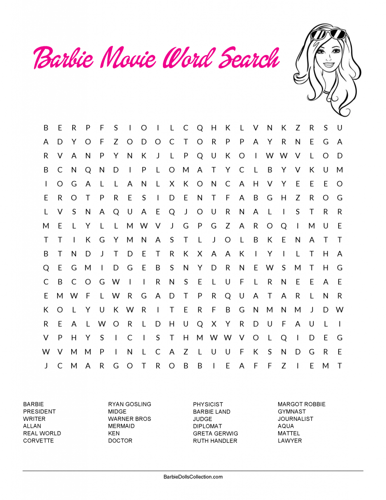 Barbie Movie Word search