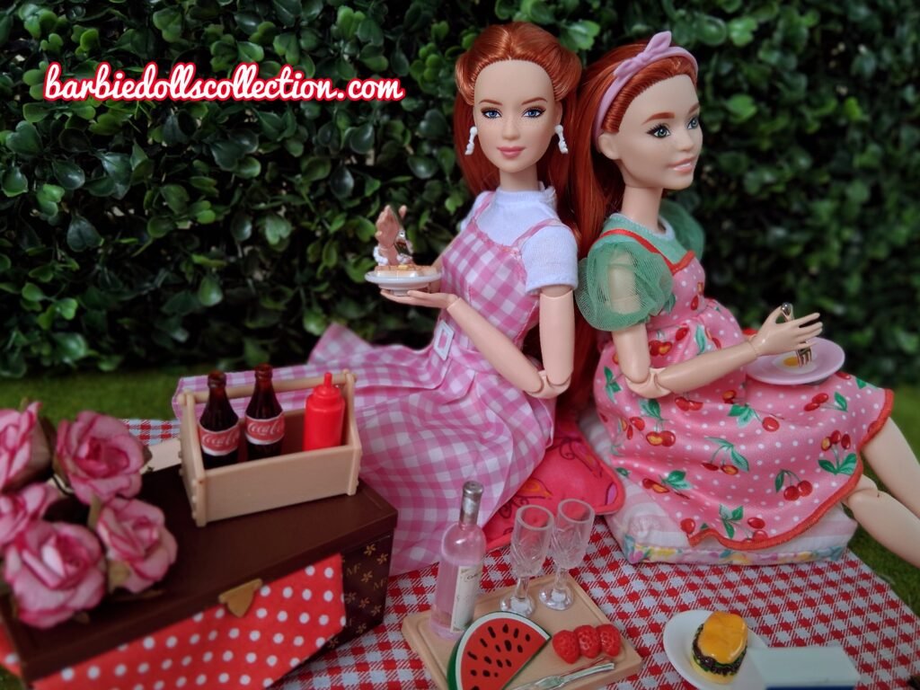 Barbie brunch scene with waffles, eggs, and pink Barbiecore decor.