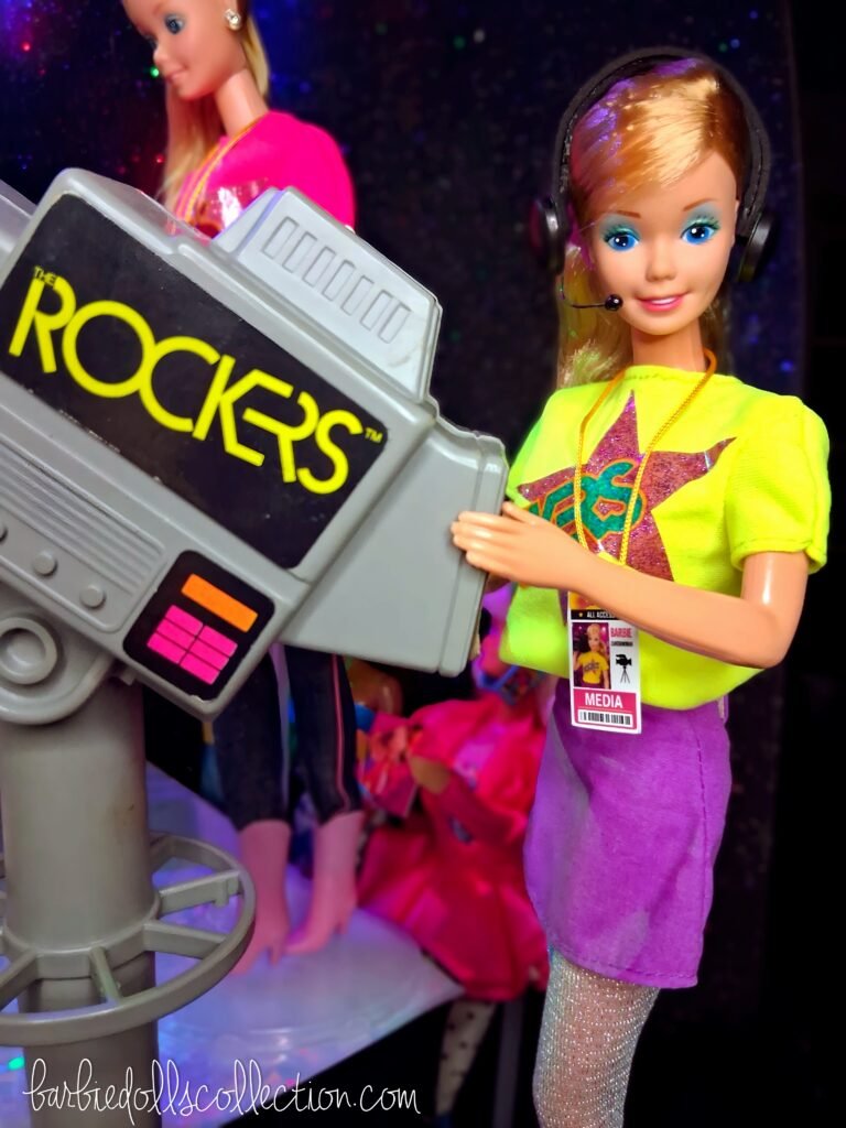 Astronaut Barbie working as a camerawoman at the Rockers concert