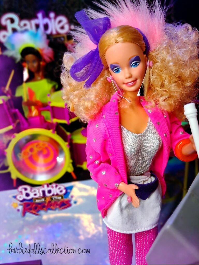 Close-up of Barbie and The Rockers on stage