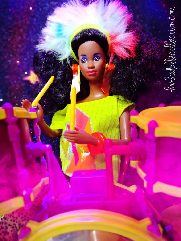 Close-up of Dee Dee from Barbie and The Rockers