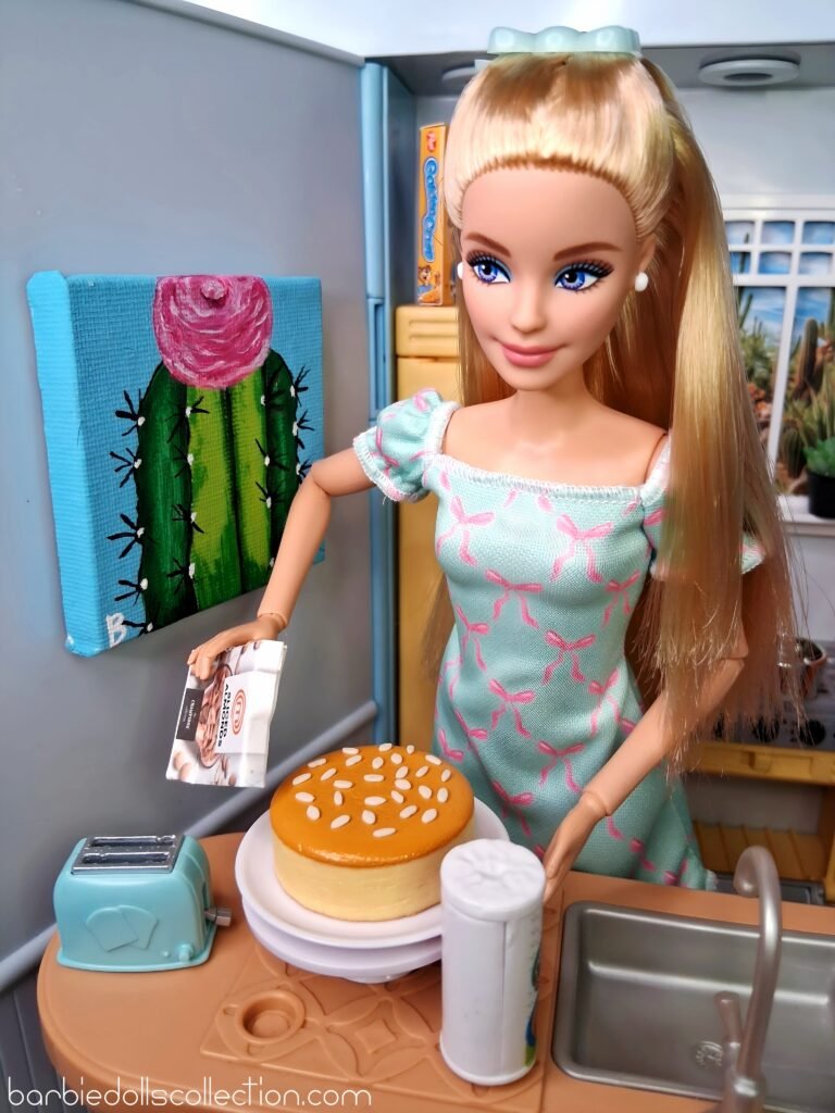 Barbie making almond and apricot cheesecake Mini Brands MasterChef