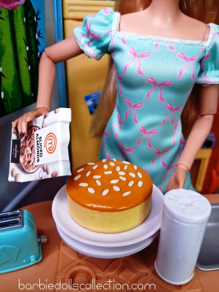 Barbie making almond and apricot cheesecake Mini Brands MasterChef