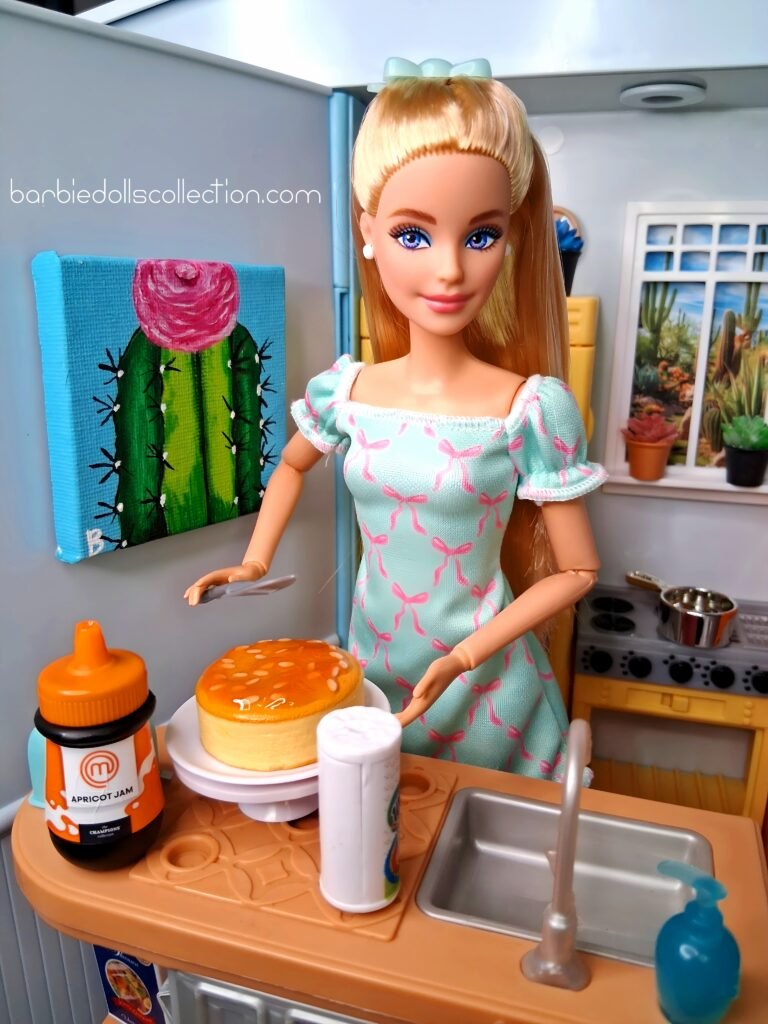 Barbie making almond and apricot cheesecake Mini Brands MasterChef