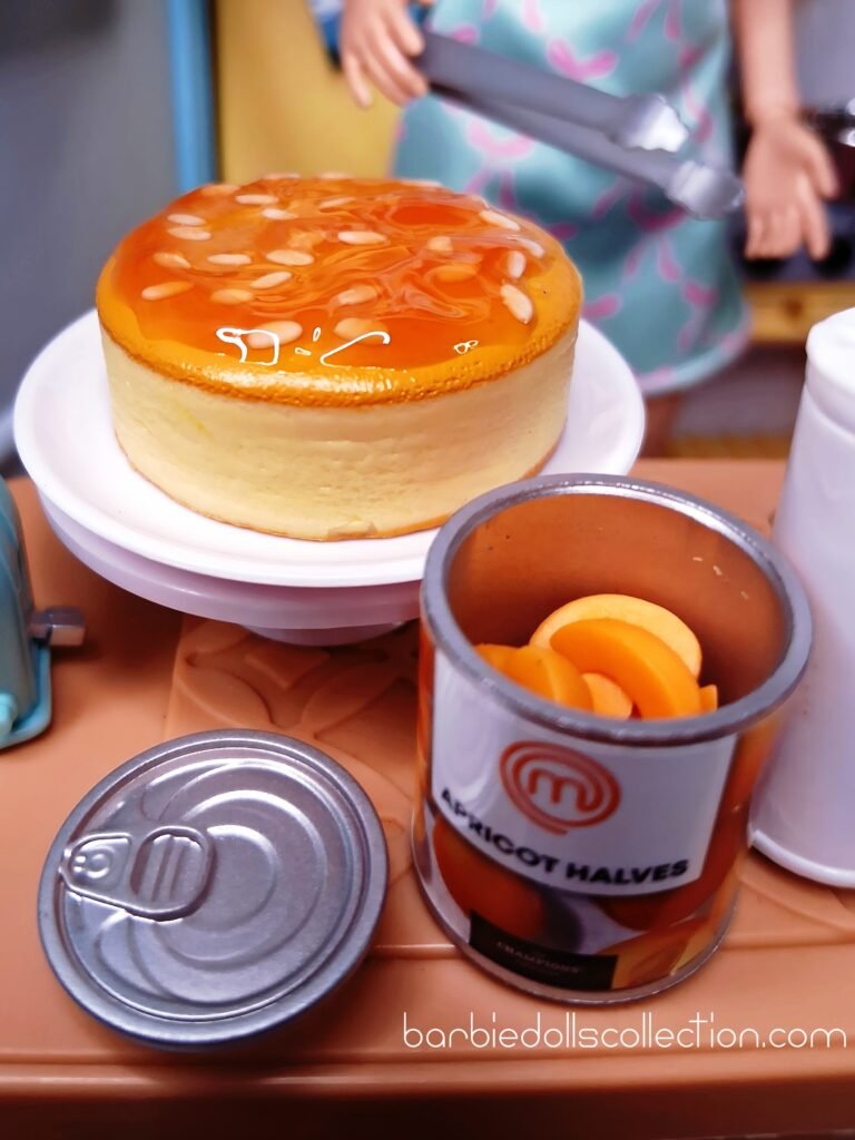 Barbie making almond and apricot cheesecake Mini Brands MasterChef