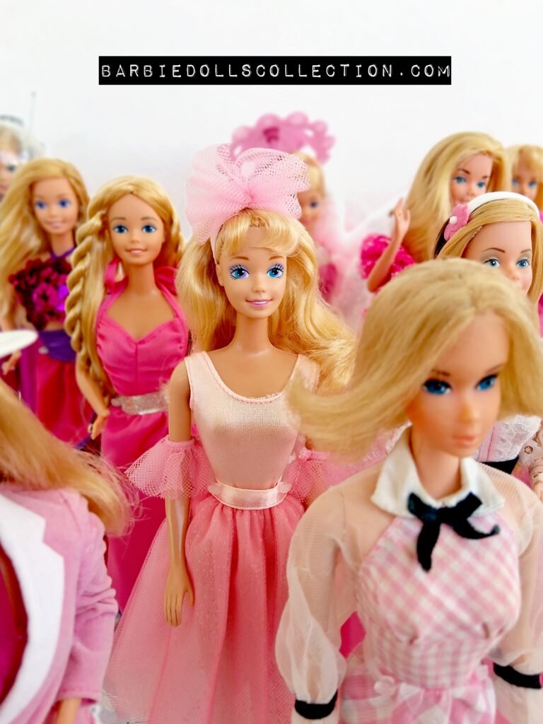 Close-up of pink Barbie dolls for breast cancer awareness